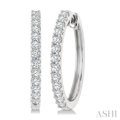 3/4 Ctw Round Cut Diamond Hoop Earrings in 14K White Gold