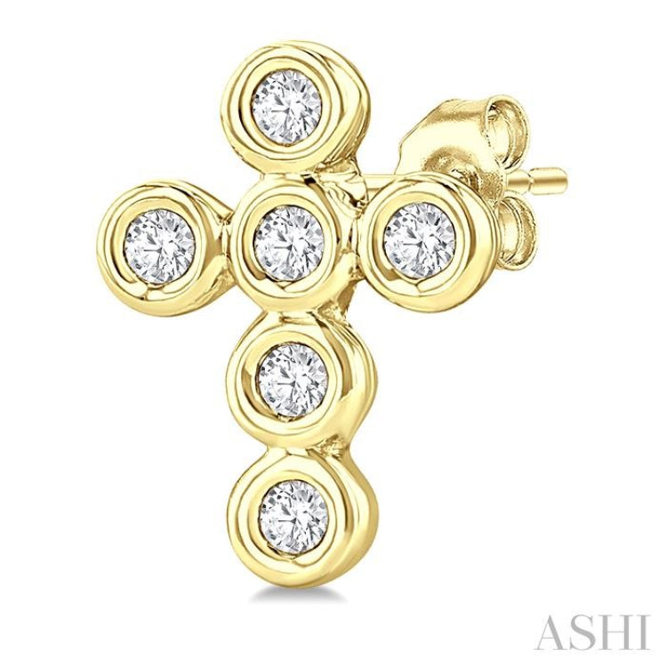 1/10 Ctw Round Cut Diamond Bezel Set Cross Petite Earrings in 10K Yellow Gold