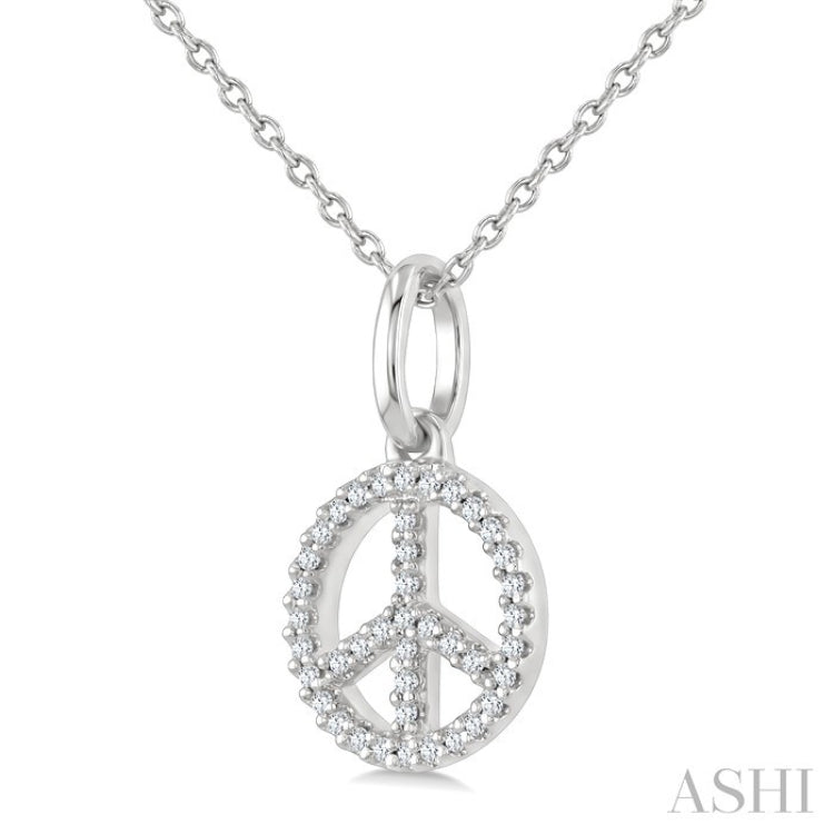 1/8 Ctw Round Cut Diamond Peace Petite Pendant With Chain in 10K White Gold