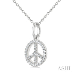 1/8 Ctw Round Cut Diamond Peace Petite Pendant With Chain in 10K White Gold