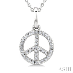 1/8 Ctw Round Cut Diamond Peace Petite Pendant With Chain in 10K White Gold