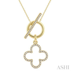 1/4 Ctw Round Cut Diamond Open Window Clover Frame Toggle Fashion Necklace in 10K Yellow Gold