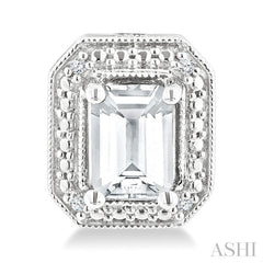 6X4 MM Octagon Shape White Topaz and 1/50 Ctw Round Cut Diamond Semi-Precious Earrings in Sterling Silver