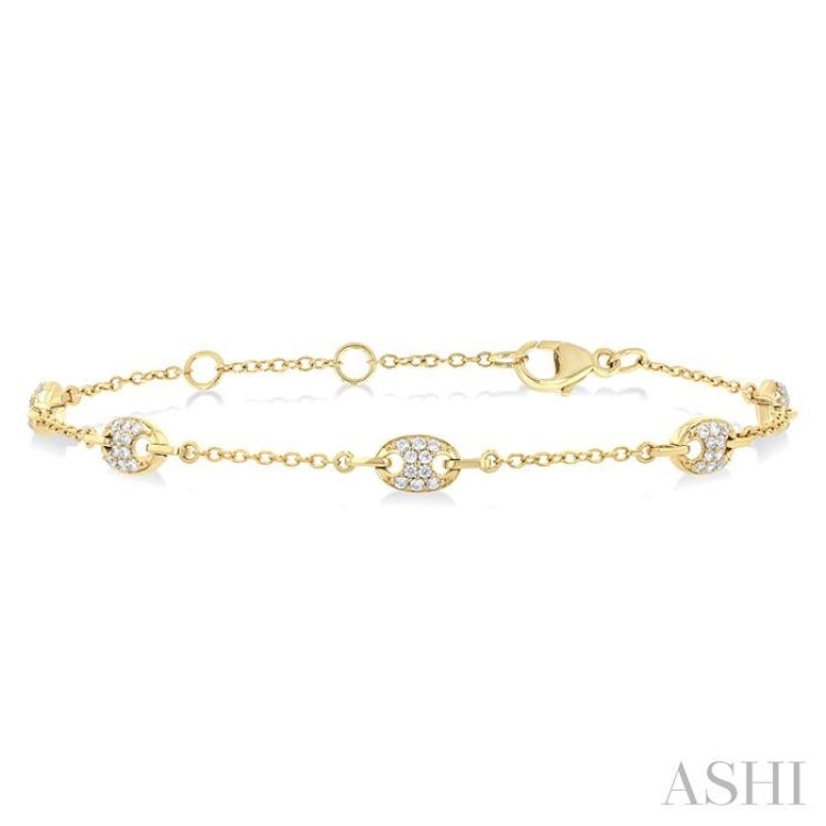 1/3 Ctw Mariner Link Round Cut Diamond Station Bracelet in 14K Yellow Gold