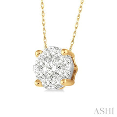 1/8 Ctw Round Cut Diamond Lovebright Pendant in 14K Yellow and White Gold with Chain