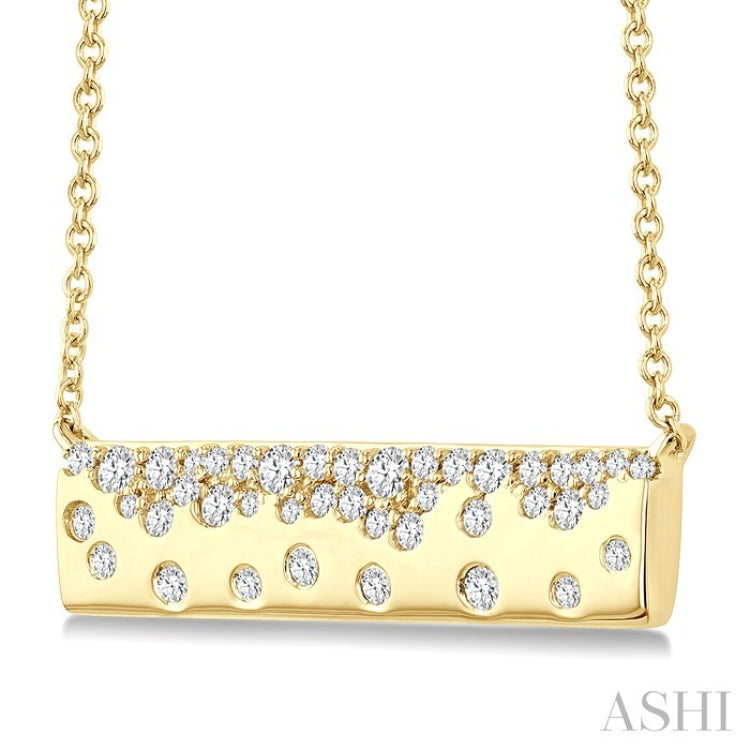 1/3 Ctw Round cut Diamond Horizontal Mosaic Bar Necklace in 10K Yellow Gold