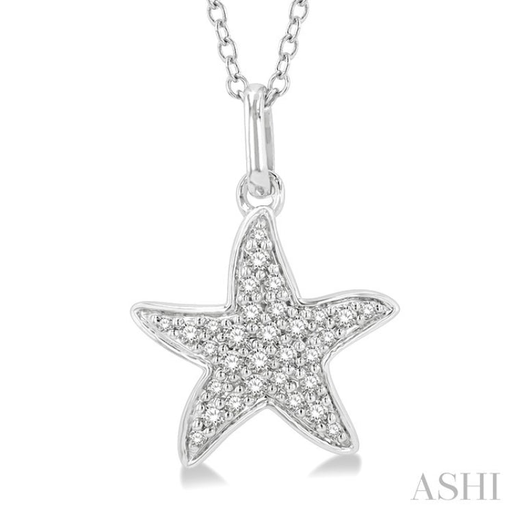 1/10 Ctw Starfish Petite Round Cut Diamond Fashion Pendant With Chain in 14K White Gold