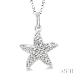 1/10 Ctw Starfish Petite Round Cut Diamond Fashion Pendant With Chain in 14K White Gold
