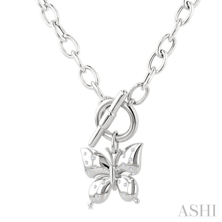 1/10 Ctw Round Cut Diamond Butterfly Mosaic Fashion Toggle Necklace in Sterling Silver