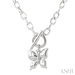1/10 Ctw Round Cut Diamond Butterfly Mosaic Fashion Toggle Necklace in Sterling Silver
