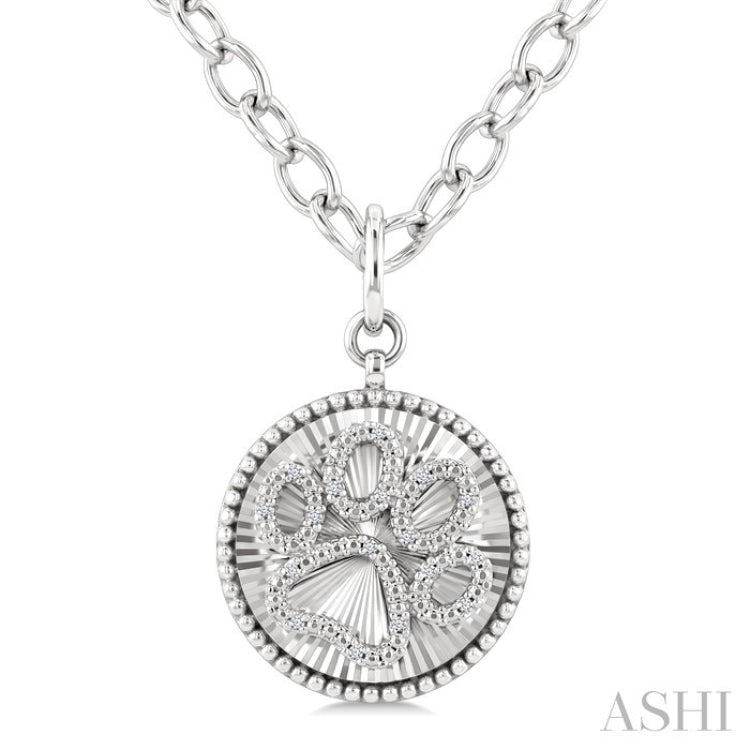 1/10 Ctw Dog Paw Round Cut Diamond Pirouette Round Fluted Medallion Fashion Pendant With Chain in Sterling Silver