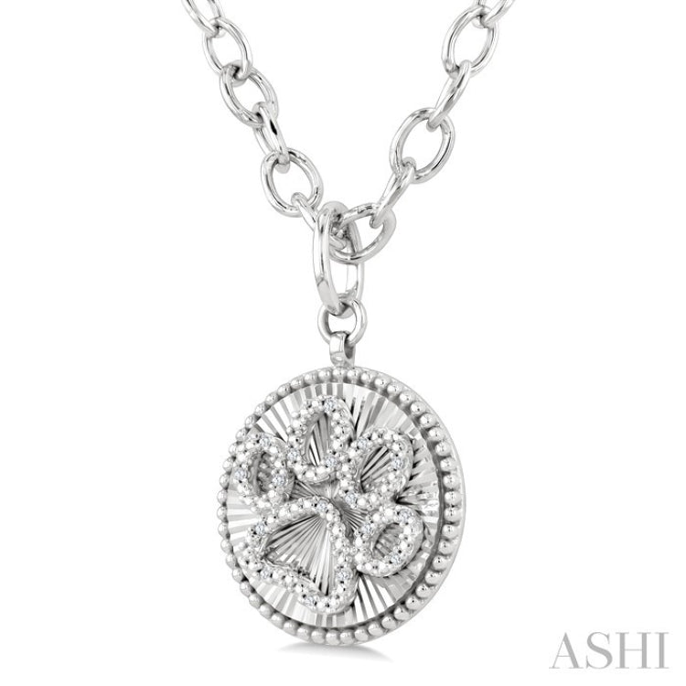 1/10 Ctw Dog Paw Round Cut Diamond Pirouette Round Fluted Medallion Fashion Pendant With Chain in Sterling Silver