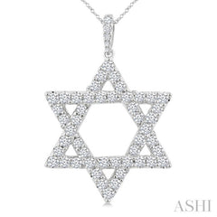 2 Ctw Star of David Round Cut Diamond Fashion Pendant With Chain in 14K White Gold
