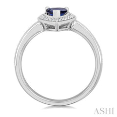 7X5 MM Pear Shape Lab-Created Sapphire and 1/50 Ctw Round Cut Diamond Precious Ring in Sterling Silver
