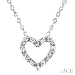 1/10 Ctw Baguette and Round Cut Diamond Heart Shape Fashion Pendant With Chain in 10K White Gold