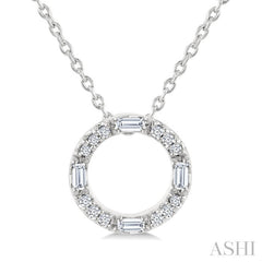 1/10 Ctw Baguette and Round Cut Diamond Circle Shape Fashion Pendant With Chain in 10K White Gold