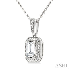 6X4 MM Octagon Shape White Topaz and 1/50 Ctw Round Cut Diamond Semi-Precious Pendant With Chain in Sterling Silver