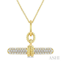 1/3 Ctw Round Cut Diamond T-Bar Fashion Pendant With Chain in 14K Yellow Gold