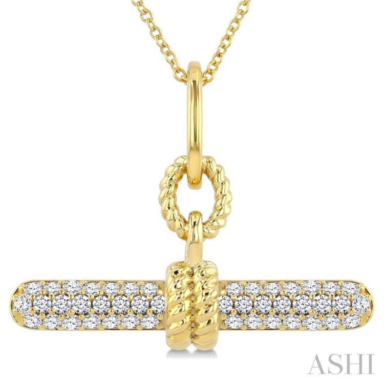 1/3 Ctw Round Cut Diamond T-Bar Fashion Pendant With Chain in 14K Yellow Gold