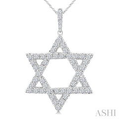 1 1/2 Ctw Star of David Round Cut Diamond Fashion Pendant With Chain in 14K White Gold