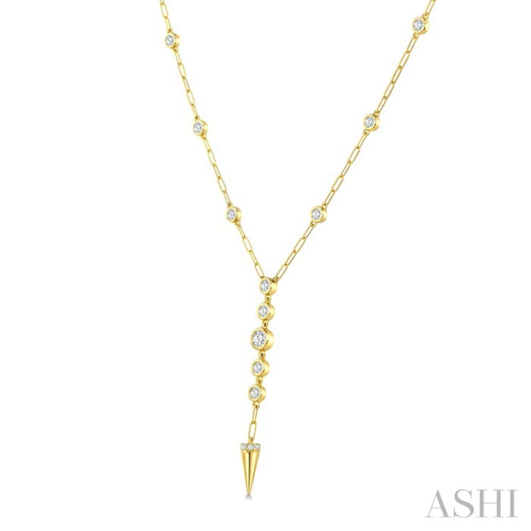 1 Ctw Paperclip Round Cut Diamond Fashion Station Necklace in 14K Yellow Gold