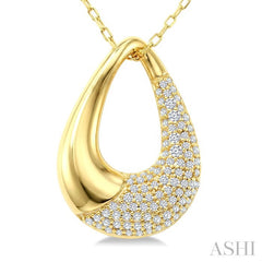 1/3 Ctw Round Cut Diamond Aeris Gold Open Window Teardrop Fashion Pendant With Chain in 14K Yellow Gold