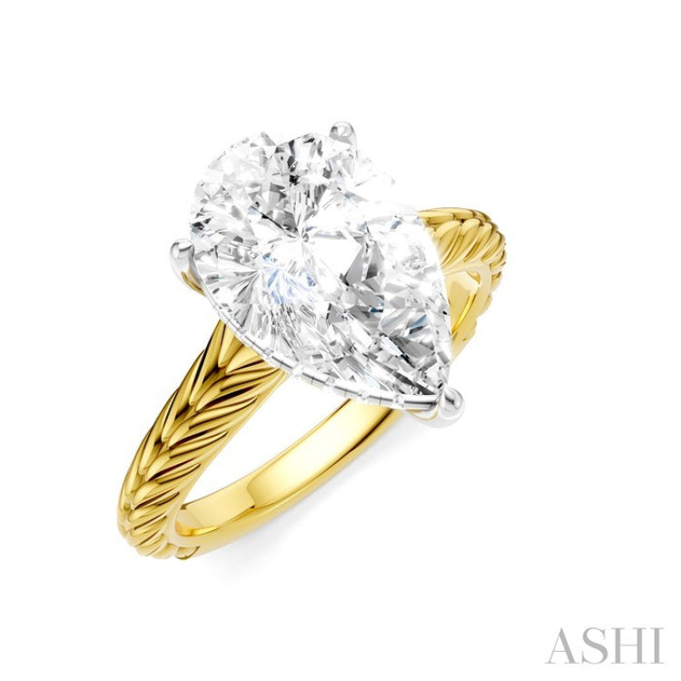 1/10 Ctw Pear Shape Round Cut Diamond Akari Wheat Shank Semi-Mount Engagement Ring in 14K Yellow and White Gold