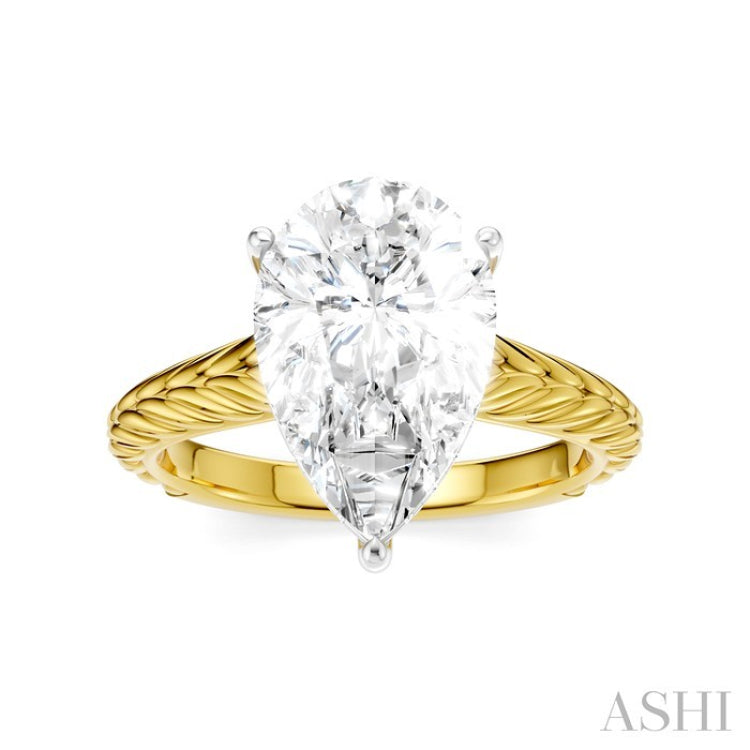 1/10 Ctw Pear Shape Round Cut Diamond Akari Wheat Shank Semi-Mount Engagement Ring in 14K Yellow and White Gold