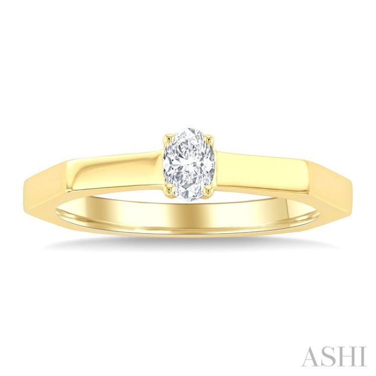 1/5 Ctw Hexagon Shank Oval Cut Diamond Fashion Ring in 14K Yellow Gold