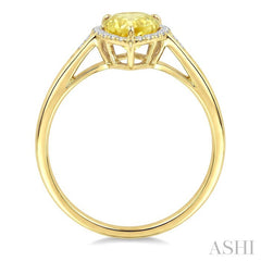 16X6 MM Evoque Gemstones Pear Shape Lemon Quartz and 1/6 Ctw Round Cut Diamond Semi-Precious Ring in 10K Yellow Gold
