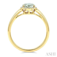 16X6 MM Evoque Gemstone Oval Shape Green Amethyst and 1/6 Ctw Round Cut Diamond Semi-Precious Ring in 10K Yellow Gold