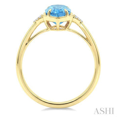 16X6 MM Evoque Gemstones Hexagon Shape Blue Topaz and 1/20 Ctw Round Cut Diamond Semi-Precious Ring in 10K Yellow Gold