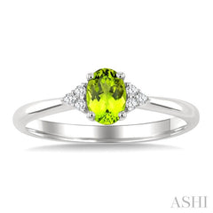 1/20 Ctw Oval Cut 6X4 MM Peridot and Round Cut Diamond semi-precious Ring in 10K White Gold