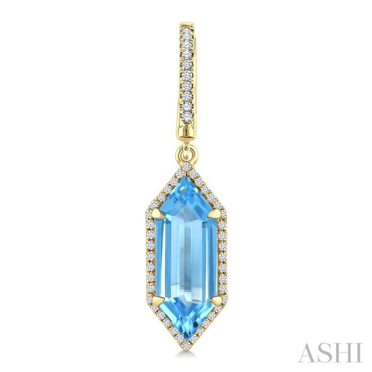 16X6 MM Evoque Gemstones Hexagon Shape Blue Topaz and 3/8 Ctw Round Cut Diamond Semi-Precious Earrings in 14K Yellow Gold
