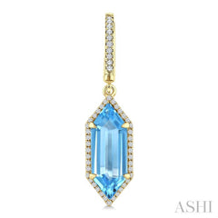 16X6 MM Evoque Gemstones Hexagon Shape Blue Topaz and 3/8 Ctw Round Cut Diamond Semi-Precious Earrings in 14K Yellow Gold