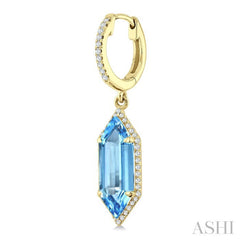 16X6 MM Evoque Gemstones Hexagon Shape Blue Topaz and 3/8 Ctw Round Cut Diamond Semi-Precious Earrings in 14K Yellow Gold