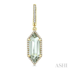 16X6 MM Evoque Gemstones Hexagon Shape Green Amethyst and 3/8 Ctw Round Cut Diamond Semi-Precious Earrings in 14K Yellow Gold