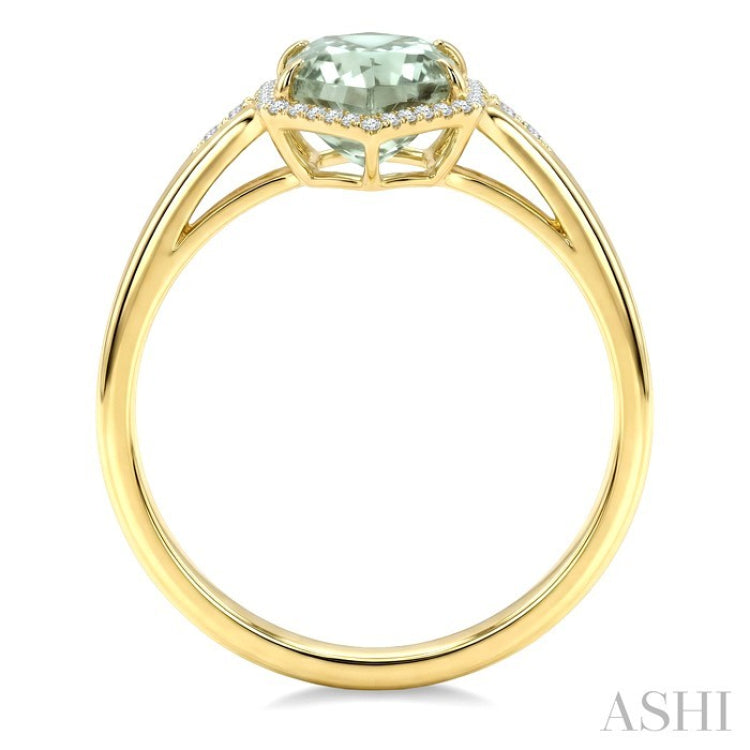 16X6 MM Evoque Gemstone Hexagon Shape Green Amethyst and 1/5 Ctw Round Cut Diamond Semi-Precious Ring in 10K Yellow Gold