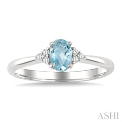 1/20 Ctw Oval Cut 6X4 MM Aquamarine and Round Cut Diamond semi-precious Ring in 10K White Gold