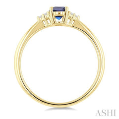 1/20 Ctw Oval Cut 6X4 MM Sapphire and Round Cut Diamond Precious Ring in 10K Yellow Gold
