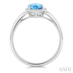 16X6 MM Evoque Gemstones Oval Shape Blue Topaz and 1/6 Ctw Round Cut Diamond Semi-Precious Ring in 10K White Gold
