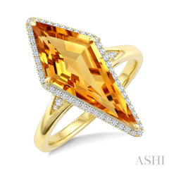 22X9 MM Evoque Gemstone Kite Shape Citrine and 1/5 Ctw Round Cut Diamond Semi-Precious Ring in 14K Yellow Gold