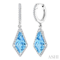 12X5 MM Evoque Gemstones Kite Shape Blue Topaz and 1/3 Ctw Round Cut Diamond Semi-Precious Earrings in 10K White Gold