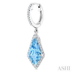 12X5 MM Evoque Gemstones Kite Shape Blue Topaz and 1/3 Ctw Round Cut Diamond Semi-Precious Earrings in 10K White Gold