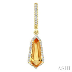 12X5 MM Evoque Gemstones Shield Shape Citrine and 1/3 Ctw Round Cut Diamond Semi-Precious Earrings in 10K Yellow Gold