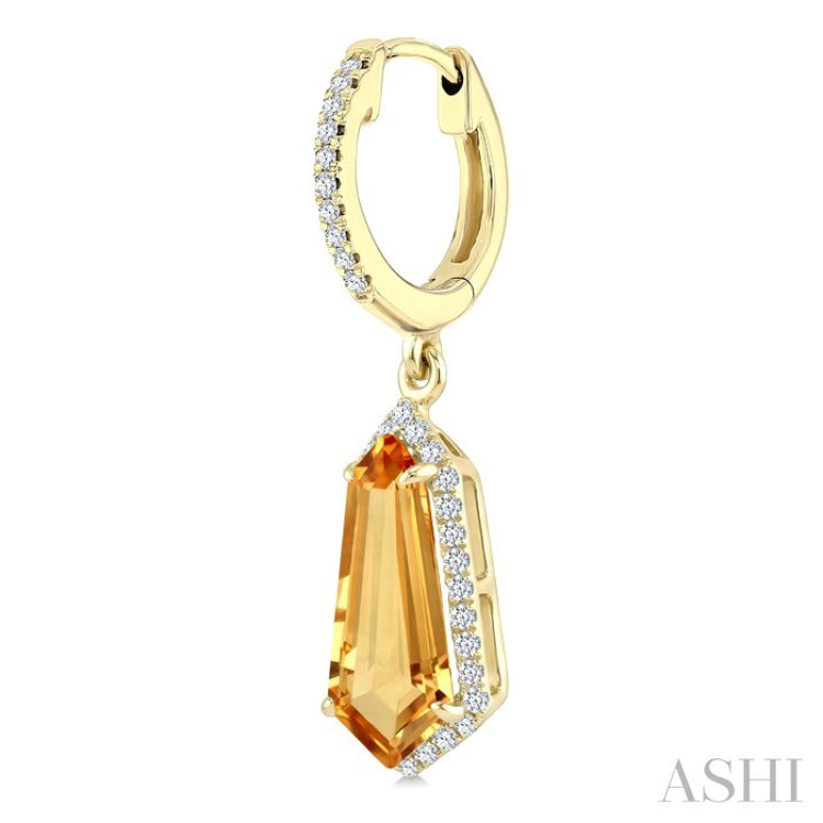 12X5 MM Evoque Gemstones Shield Shape Citrine and 1/3 Ctw Round Cut Diamond Semi-Precious Earrings in 10K Yellow Gold