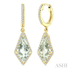 12X5 MM Evoque Gemstones Kite Shape Green Amethyst and 1/3 Ctw Round Cut Diamond Semi-Precious Earrings in 10K Yellow Gold