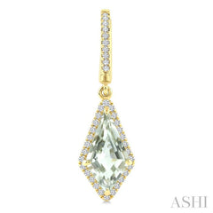 12X5 MM Evoque Gemstones Kite Shape Green Amethyst and 1/3 Ctw Round Cut Diamond Semi-Precious Earrings in 10K Yellow Gold