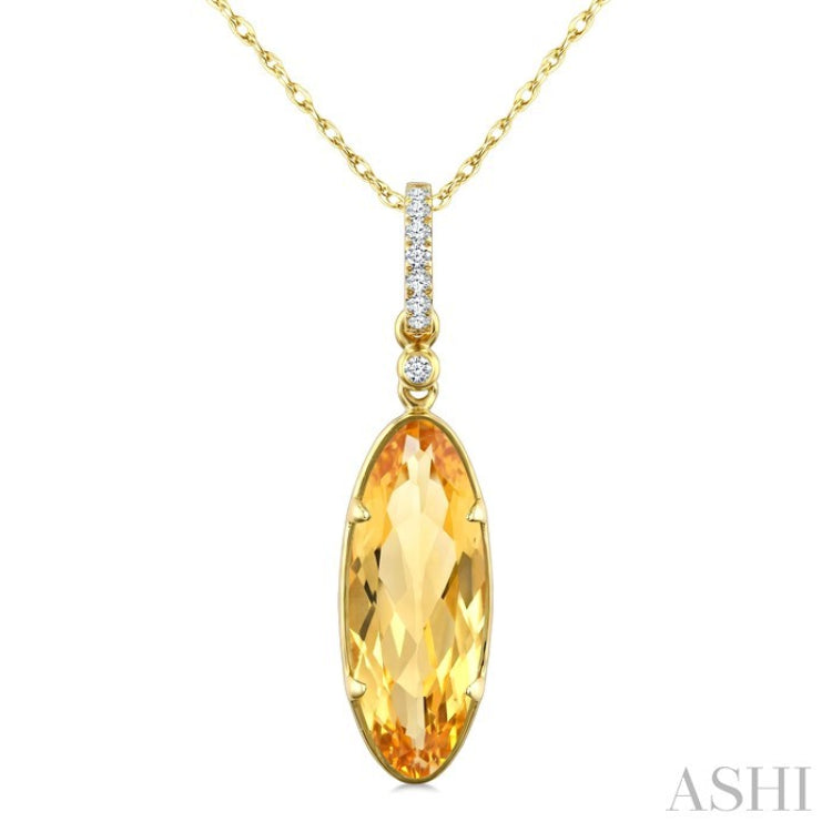 16X6 MM Evoque Gemstone Oval Shape Citrine and 1/20 Ctw Round Cut Diamond Semi-Precious Pendant With Chain in 10K Yellow Gold
