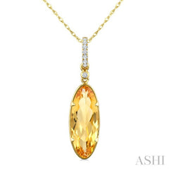 16X6 MM Evoque Gemstone Oval Shape Citrine and 1/20 Ctw Round Cut Diamond Semi-Precious Pendant With Chain in 10K Yellow Gold